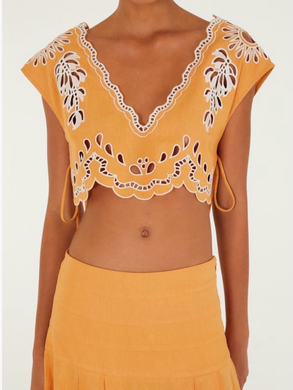 FARM Rio Embroidered Eyelet Cutout Crop Top, NWT